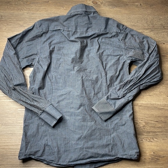 Trend Mens Blue Black Plaid Modern Fit Button Down Collared Shirt, size Medium - Picture 8 of 9